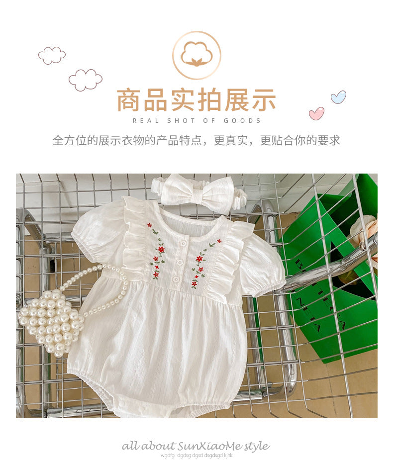 【K3041802】夏季款 嬰幼兒童包屁衣 純棉刺繡圓領短袖爬服 - Baby Parks 童裝批發