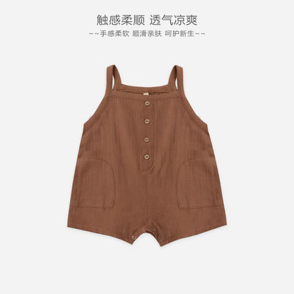 【K3060610】夏季款 嬰幼兒童家居服 包屁衣 純棉無袖吊帶爬服素色薄款-2色 - Baby Parks 童裝批發