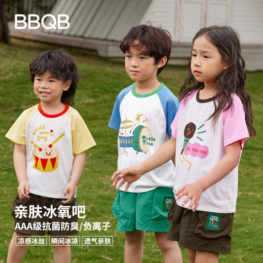 【D4051012】夏季款 兒童短袖T恤 冰氧衣服 半袖衫薄款T恤-3色