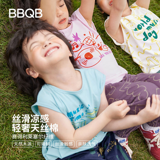 預購❗【D4051015】夏季款 兒童無袖T恤 天絲棉 薄 上衣 運動背心小童外穿-3色