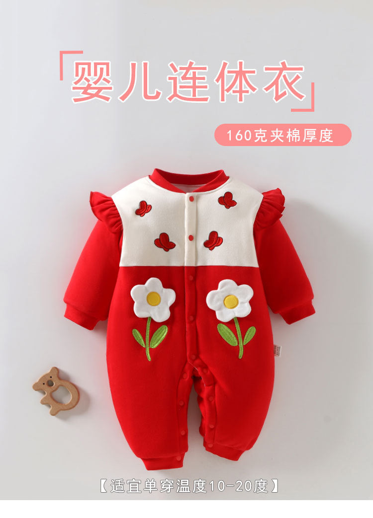  【D4112918】新年嬰幼兒大紅拜年服 冬季連身爬服 加厚保暖外出服 59-90cmBaby Parks 童裝批發 Baby Parks 童裝批發