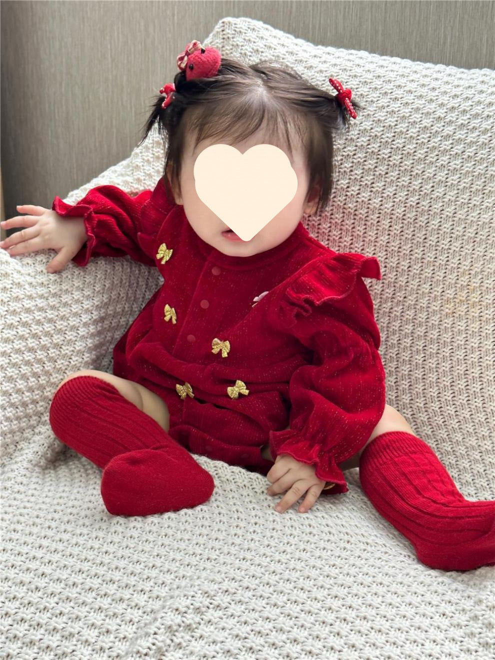  【D4112922】新年嬰幼兒紅色新年爬服 秋冬燈芯絨包屁衣 女寶寶喜慶禮服 66-100cmBaby Parks 童裝批發 Baby Parks 童裝批發