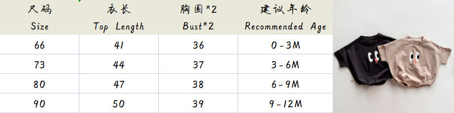 【K3070408】夏季款 嬰幼兒童短袖包屁衣 新生兒呆萌大眼睛印花連身爬服-2色 - Baby Parks 童裝批發