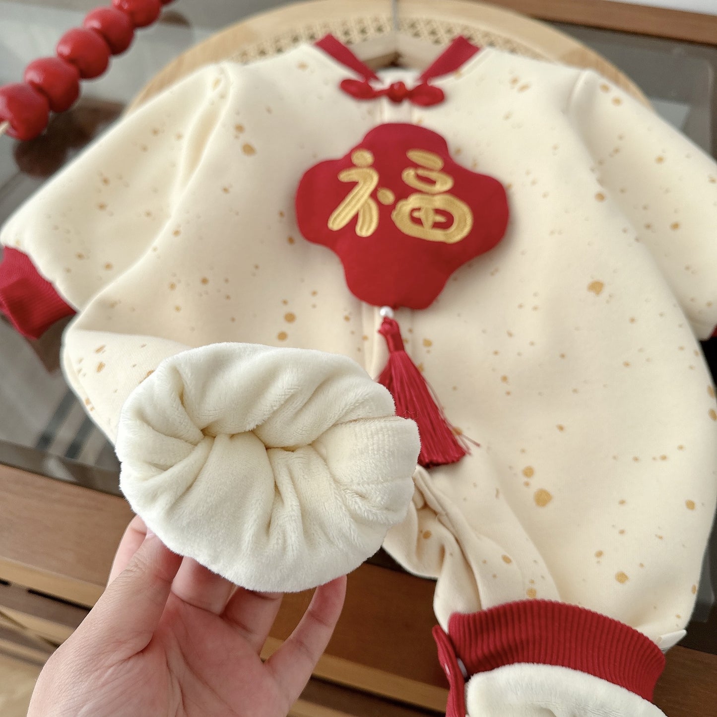  【D4112916】新年嬰幼兒福字拜年服 冬季中國風加絨連身爬服 66-90cmBaby Parks 童裝批發 Baby Parks 童裝批發