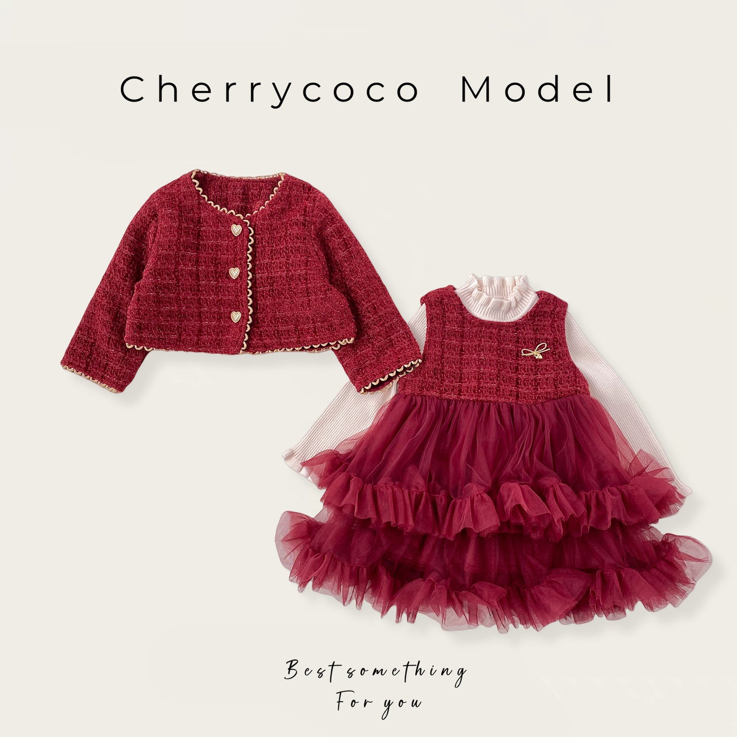  【D4112206】Cherrycoco 新年款兒童套裝，氣質小香風加絨外套，時髦背心裙三件套，保暖過年服裝Baby Parks 童裝批發 Baby Parks 童裝批發