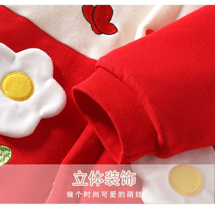  【D4112918】新年嬰幼兒大紅拜年服 冬季連身爬服 加厚保暖外出服 59-90cmBaby Parks 童裝批發 Baby Parks 童裝批發