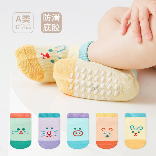 【Y4050305】(5雙組)嬰兒襪子 春夏可愛拼色寶寶船襪棉無骨防滑新生兒襪子