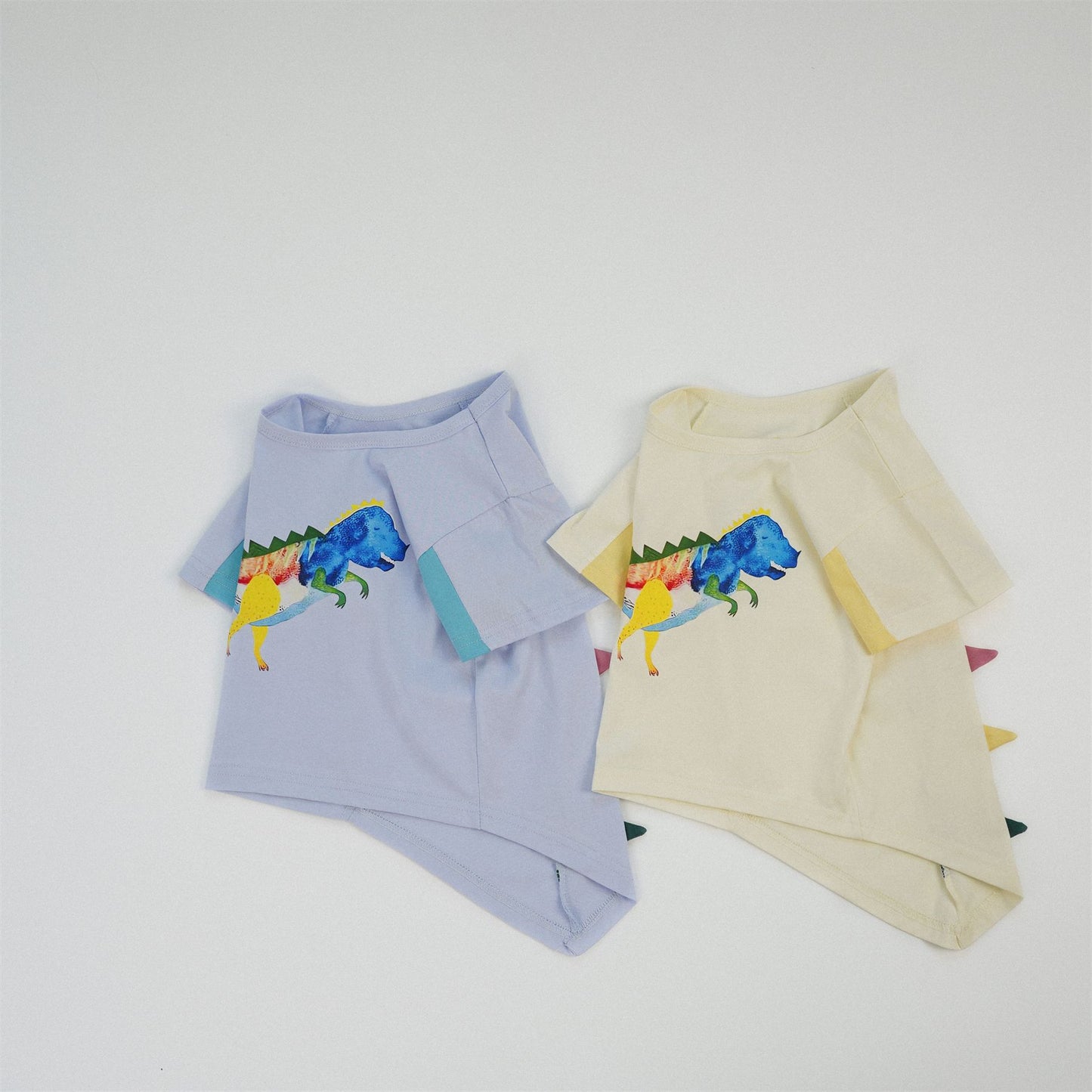 【S4042635】夏季款 兒童恐龍短袖T恤 純棉 拼色 寬鬆韓版T恤 寶寶圓領上衣-2色