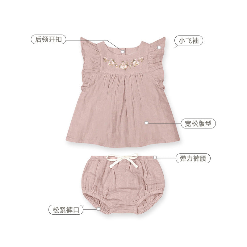 【K3060611】夏季款 嬰幼兒童家居服套裝 純棉飛袖公主裙短褲兩件套-2色 - Baby Parks 童裝批發