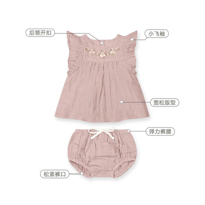 【K3060611】夏季款 嬰幼兒童家居服套裝 純棉飛袖公主裙短褲兩件套-2色 - Baby Parks 童裝批發