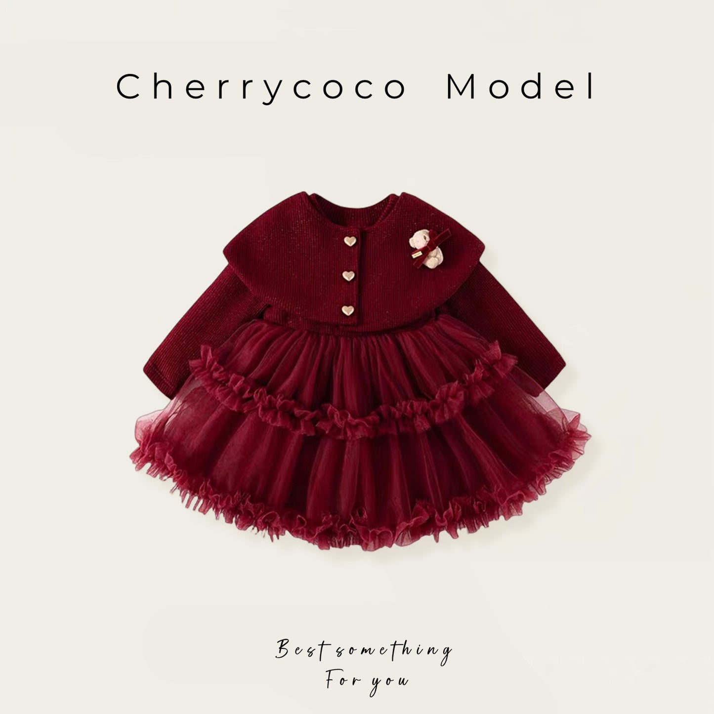  【D4112212】Cherrycoco秋冬兒童可愛韓版披肩套裝，甜美公主連身洋裝，80-140cm新年款Baby Parks 童裝批發 Baby Parks 童裝批發