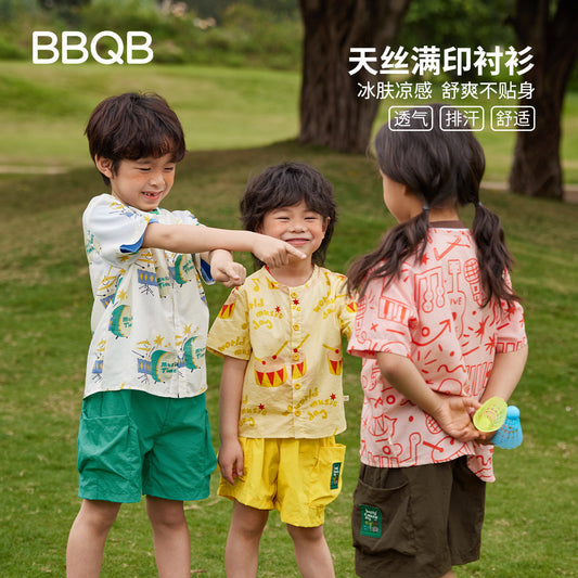 【D4051016】夏季款 兒童短袖T恤 天絲棉 薄款 襯衫開衫小童半袖-3色