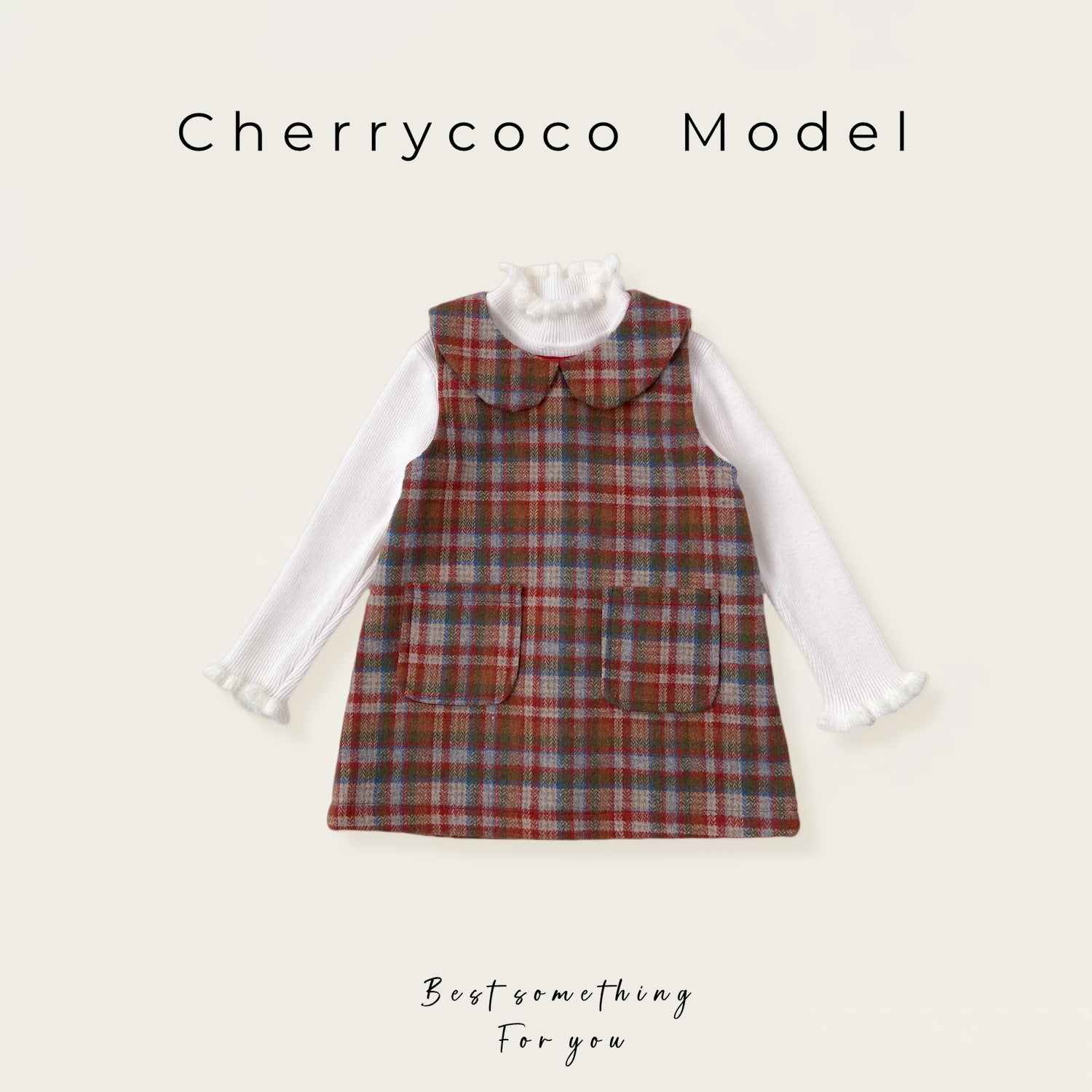  【D4112220】Cherrycoco 新年款秋冬女童毛呢格子翻領背心裙，90-130cm，時尚優雅，適合寒冷季節日常穿搭和家庭聚會。Baby Parks 童裝批發