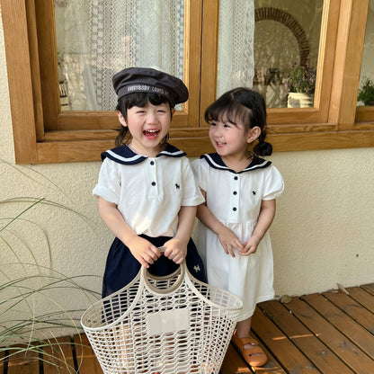 【D3061619】夏季款 嬰幼兒童套裝 洋裝 兄妹裝 海軍領短袖短褲兩件套 學院風洋裝 - Baby Parks 童裝批發