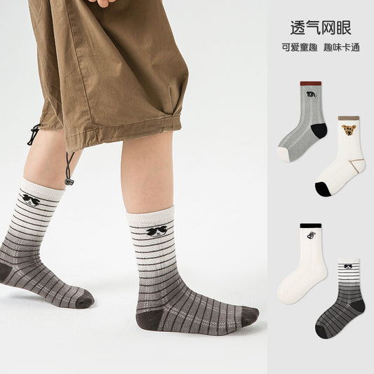 【Y4050302】(4雙組) 兒童襪子 夏季 薄款 漸變扎染寶寶網眼短襪 棉卡通襪子