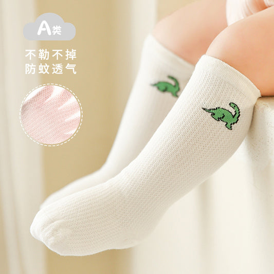 【Y4050316】夏季款 寶寶襪子 嬰兒襪子 薄款 網眼小恐龍 寶寶中筒襪 棉 卡通無骨