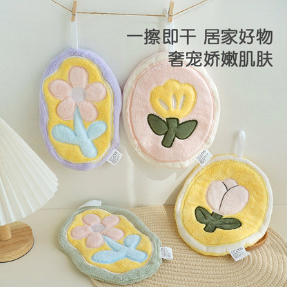  【Y4051713】夏季款 兒刺繡花朵珊瑚絨擦手巾 可愛卡通廚房擦手帕 家用小毛巾可掛吸水-多色Baby Parks 童裝批發