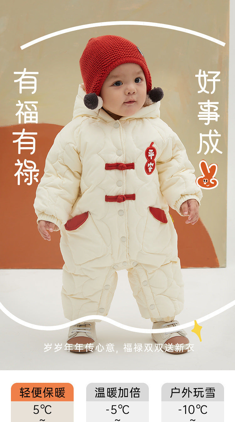  【D4112921】新年嬰幼兒拜年服 冬裝加絨加厚連身爬服 寶寶外出哈衣 73-100cmBaby Parks 童裝批發 Baby Parks 童裝批發