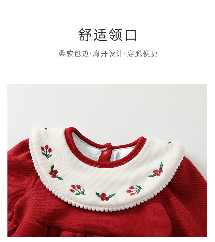  【D4112917】新年嬰幼兒包屁衣 秋冬拜年服 圓領拼色加絨保暖爬服 59-90cmBaby Parks 童裝批發 Baby Parks 童裝批發