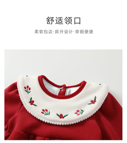  【D4112917】新年嬰幼兒包屁衣 秋冬拜年服 圓領拼色加絨保暖爬服 59-90cmBaby Parks 童裝批發