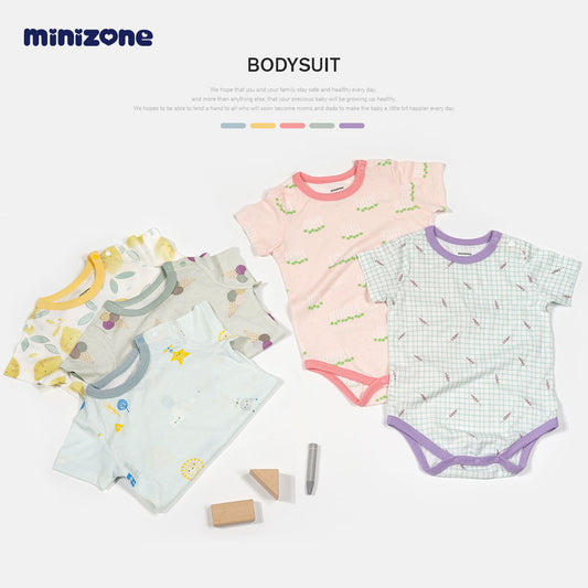 【K4051407】夏季款 minizone 嬰幼兒包屁衣 薄款 竹纖維 套頭包屁衣 清新爬服-多色