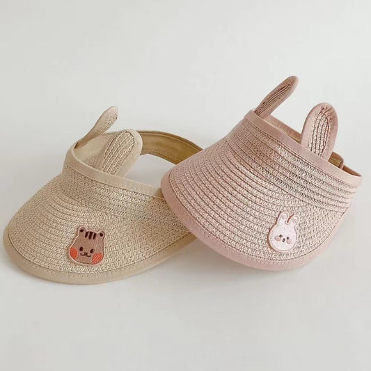 【Y3042802】小動物草帽寶寶太陽帽戶外沙灘遮陽防紫外線空頂兒童防曬帽-4色