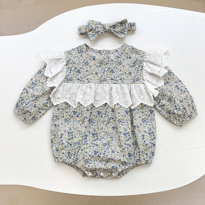 【K3091916】秋季款 嬰幼兒童包屁衣 碎花蕾絲邊外出爬服-2色 - Baby Parks 童裝批發