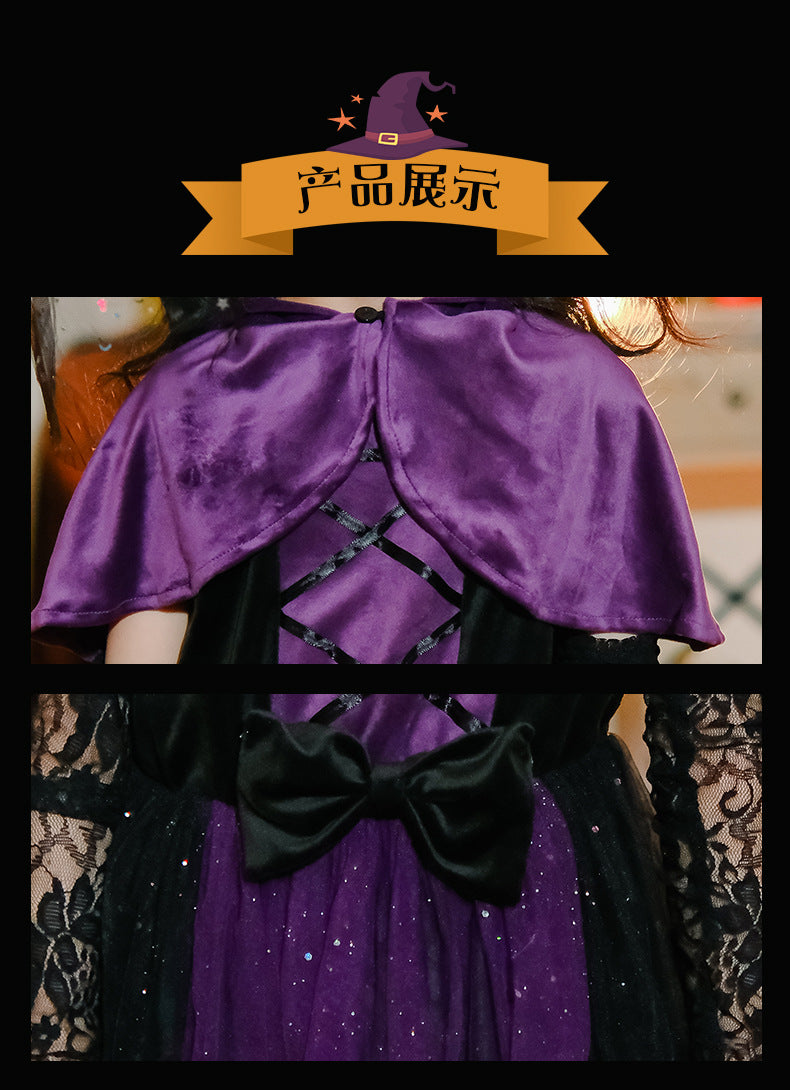 【D4091312】萬聖節兒童服裝 紫色女巫裝巫婆洋裝斗篷披肩吸血鬼演出服裝 - Baby Parks 童裝批發