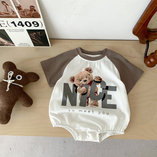 【K3041812】夏季款 嬰幼兒童包屁衣 寬鬆棕色小熊柔軟舒適棉爬服