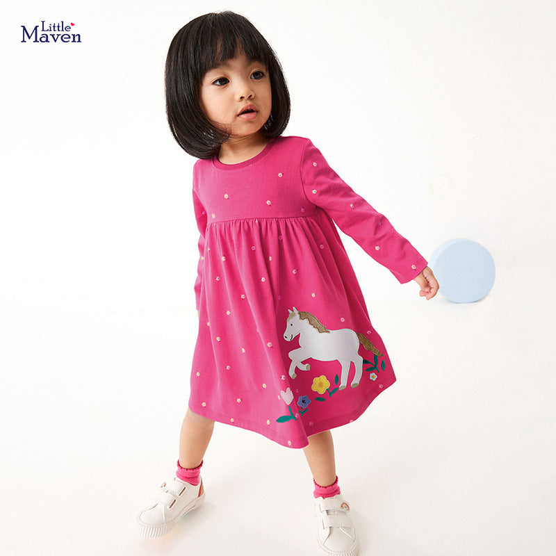 【D4082903】LITTLE MAVEN 秋季款  歐美風兒童長袖連衣純棉印花公主裙洋裝 - Baby Parks 童裝批發