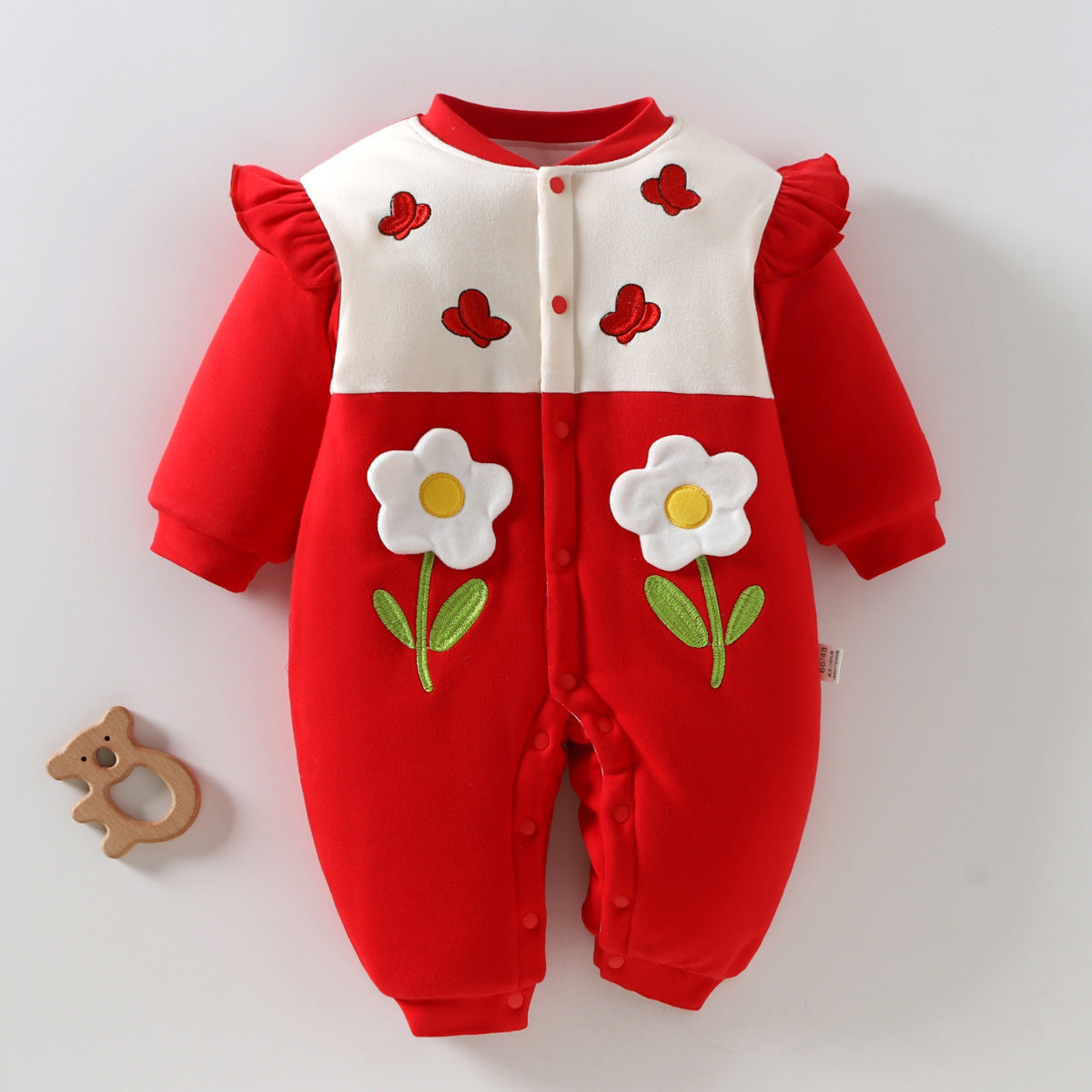  【D4112918】新年嬰幼兒大紅拜年服 冬季連身爬服 加厚保暖外出服 59-90cmBaby Parks 童裝批發 Baby Parks 童裝批發