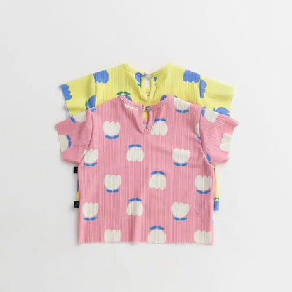 【S4042638】夏季款 兒童套裝 休閒空調服 花朵寬鬆長褲 家居服套裝兩件套-2色
