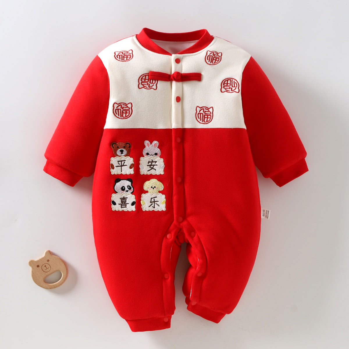  【D4112918】新年嬰幼兒大紅拜年服 冬季連身爬服 加厚保暖外出服 59-90cmBaby Parks 童裝批發 Baby Parks 童裝批發