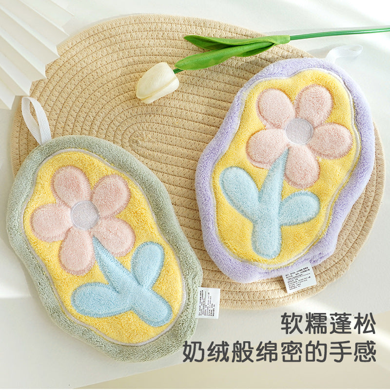  【Y4051713】夏季款 兒刺繡花朵珊瑚絨擦手巾 可愛卡通廚房擦手帕 家用小毛巾可掛吸水-多色Baby Parks 童裝批發