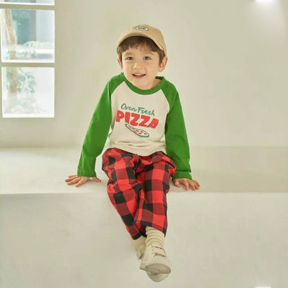 【S3082920】秋季款 嬰幼兒童長袖上衣 PIZZA樣式純棉休閒運動上衣-3色 - Baby Parks 童裝批發