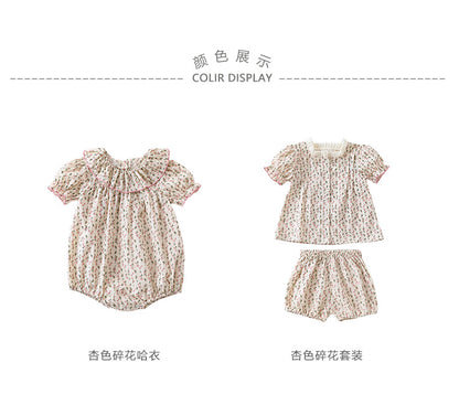 【K3060608】夏季款 嬰幼兒童家居服 包屁衣 純棉連身碎花套裝爬服短袖包屁衣-2款 - Baby Parks 童裝批發