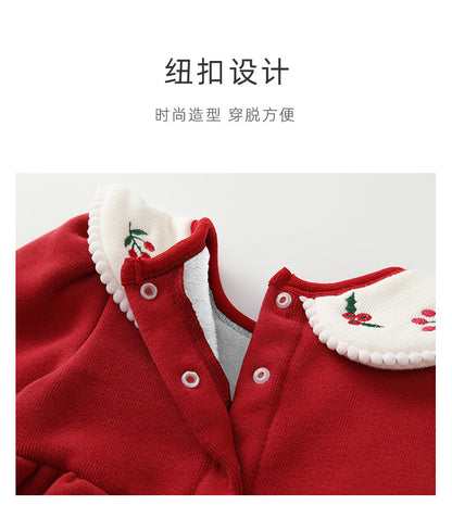  【D4112917】新年嬰幼兒包屁衣 秋冬拜年服 圓領拼色加絨保暖爬服 59-90cmBaby Parks 童裝批發