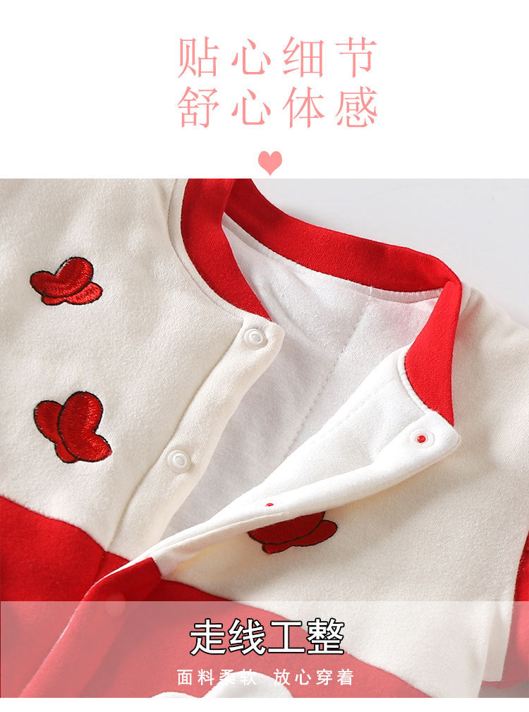  【D4112918】新年嬰幼兒大紅拜年服 冬季連身爬服 加厚保暖外出服 59-90cmBaby Parks 童裝批發 Baby Parks 童裝批發