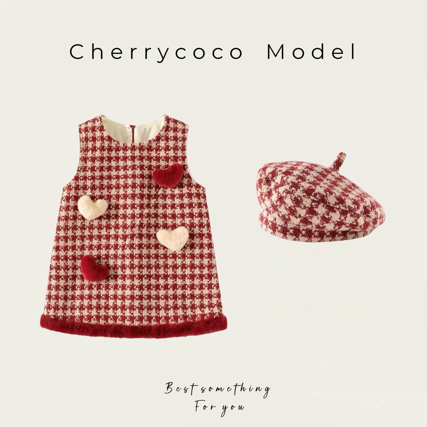  【D4112207】Cherrycoco女童新年款甜美愛心毛呢加絨背心裙，針織衫蓓蕾帽套裝，秋冬必備時尚童裝Baby Parks 童裝批發 Baby Parks 童裝批發