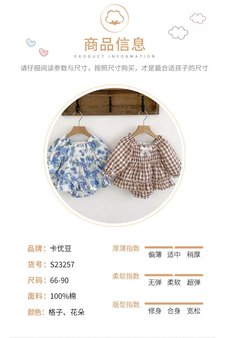 【K3091223】秋季款 嬰幼兒童包屁衣 花朵格子爬服蝴蝶結公主爬服裙-2色 - Baby Parks 童裝批發