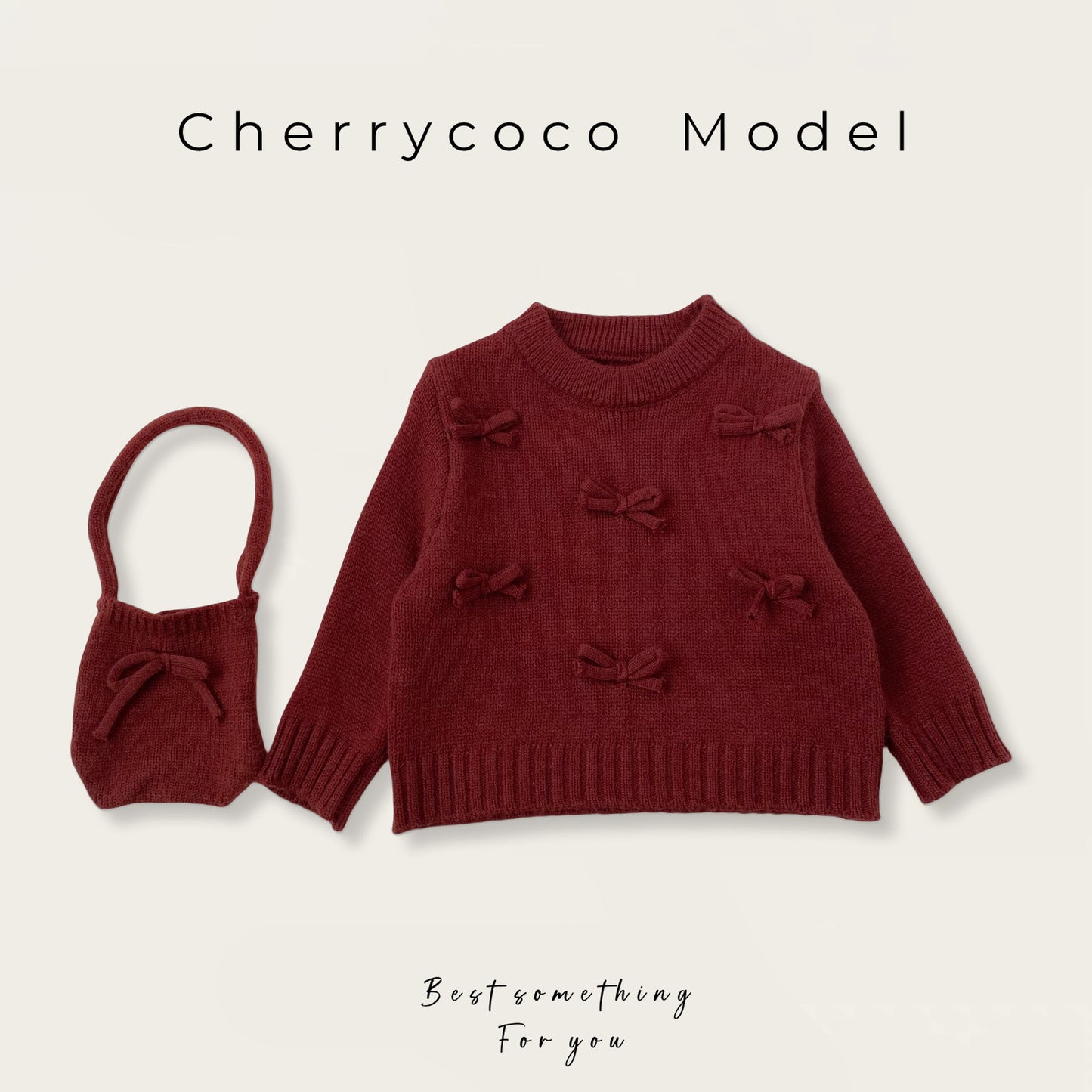  【D4112215】Cherrycoco新年款秋冬女童立體蝴蝶結套頭毛衣+碎花褲兩件套裝，適合90-140cm，時尚可愛Baby Parks 童裝批發 Baby Parks 童裝批發