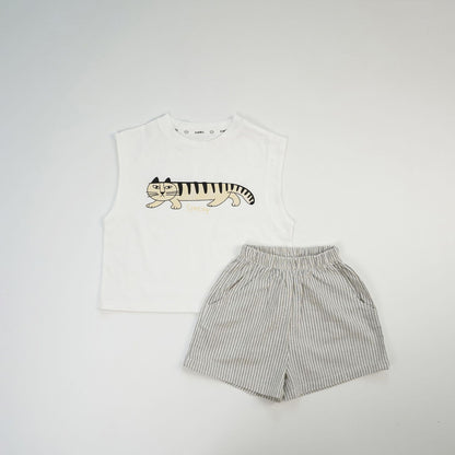 【S4042628】夏季款 兒童無袖套裝 短褲+T恤 兩件套-4色