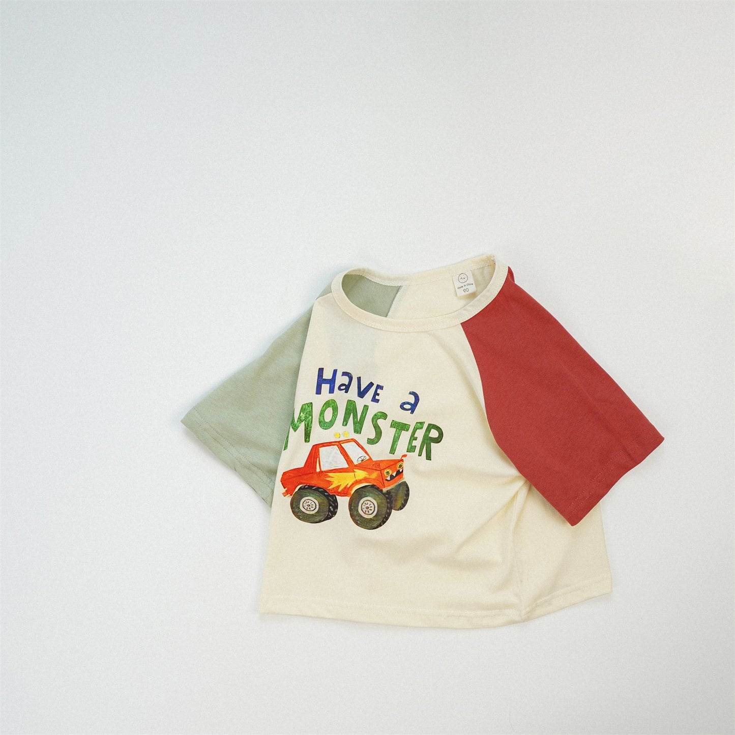 【S4042637】夏季款 兒童短袖T恤 拼色卡通寶寶圓領上衣-4色