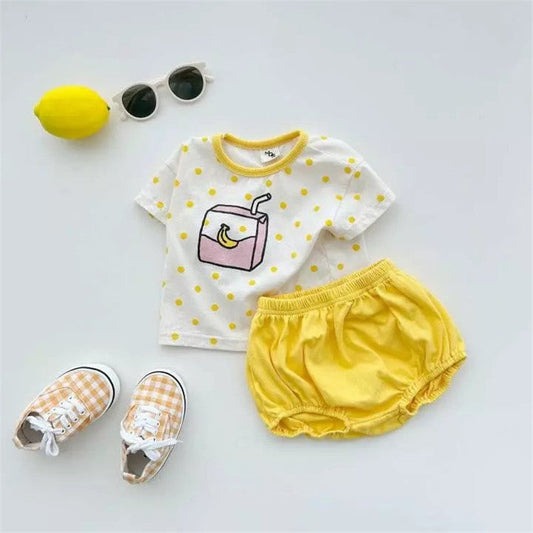 【K22316】夏季款 嬰幼兒童套裝 圓點短袖南瓜褲兩件套-2色