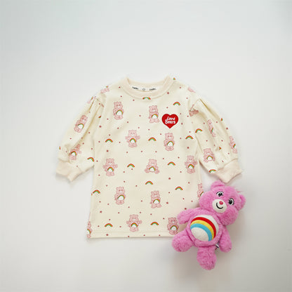  【S4111527】韓版女童連身洋裝 衛衣裙 中長款彩虹熊Care Bears，適合80-130cmBaby Parks 童裝批發