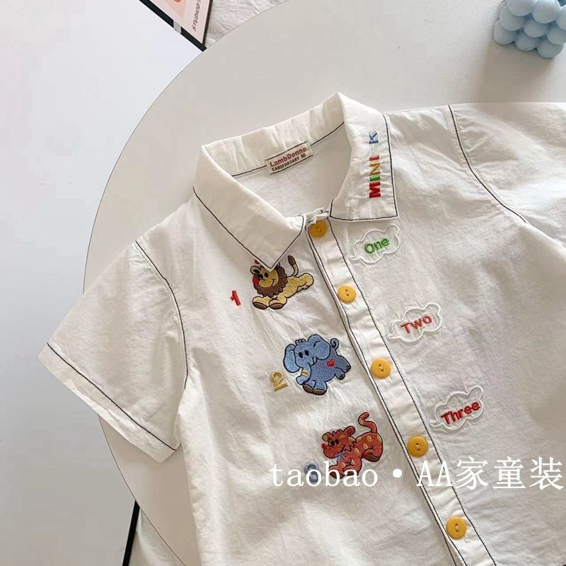 【S3041418】特賣款 夏季 嬰幼兒童襯衫 日系卡通刺繡白色翻領上衣 - Baby Parks 童裝批發