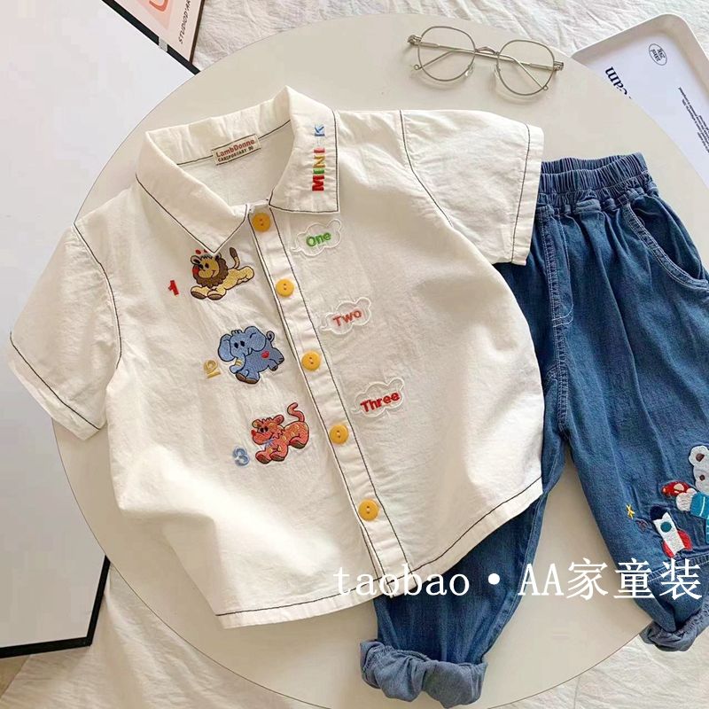 【S3041418】特賣款 夏季 嬰幼兒童襯衫 日系卡通刺繡白色翻領上衣 - Baby Parks 童裝批發