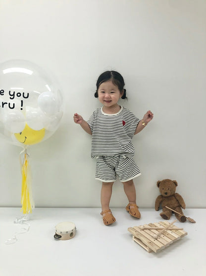 【N3163】夏季款 嬰幼兒童短袖套裝 條紋兩件套純棉套裝-2色 - Baby Parks 童裝批發