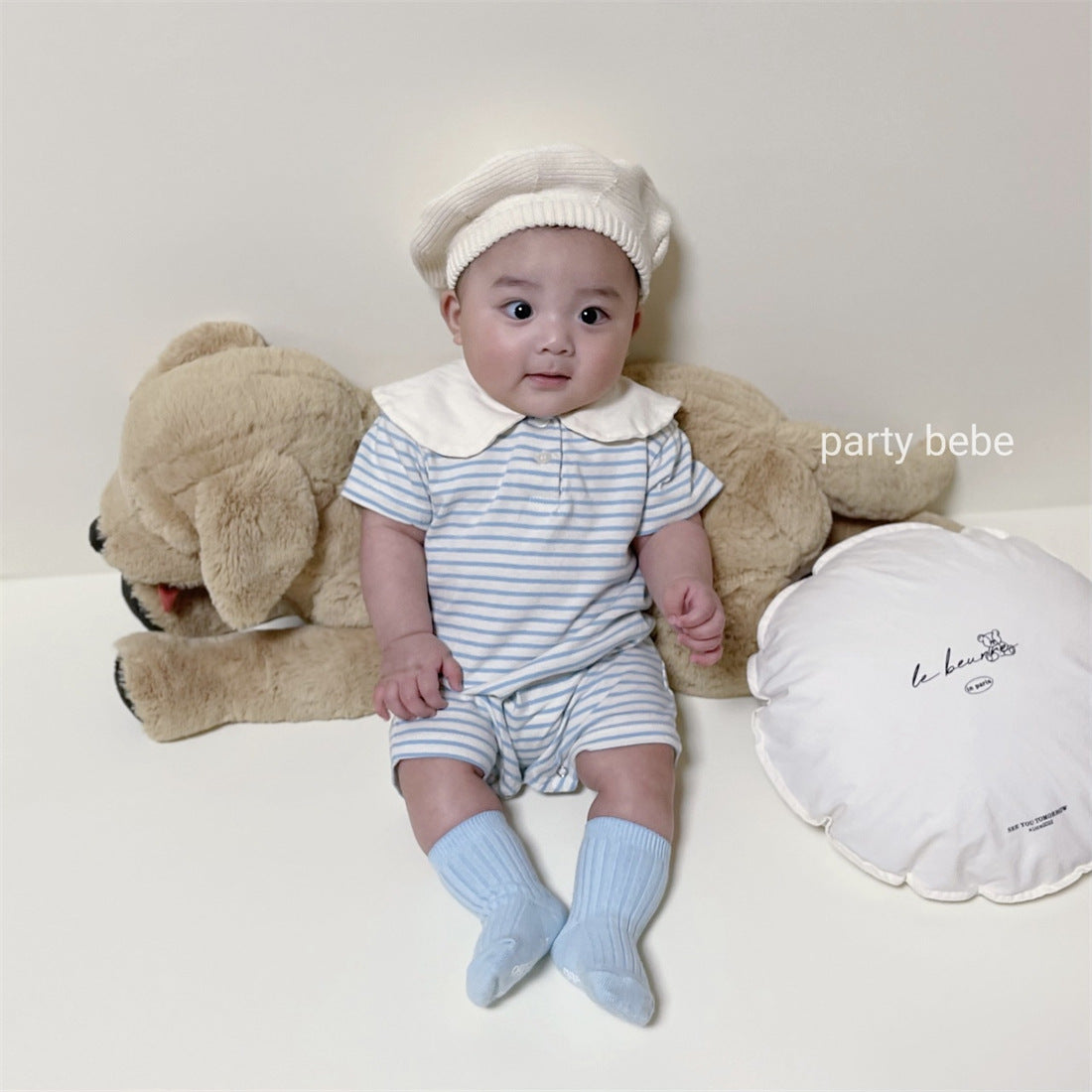  【N3173】夏季款 嬰幼兒童包屁衣 翻領條紋爬服-2色Baby Parks 童裝批發 Baby Parks 童裝批發