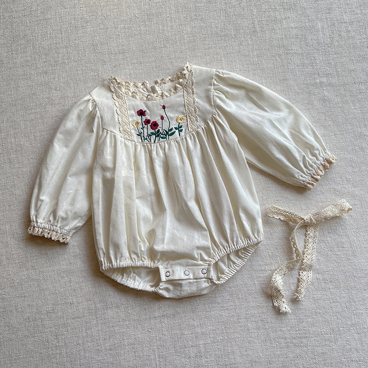  秋季韓版嬰兒包屁衣，復古花朵刺繡，公主風格【K3030310】Baby Parks 童裝批發 Baby Parks 童裝批發